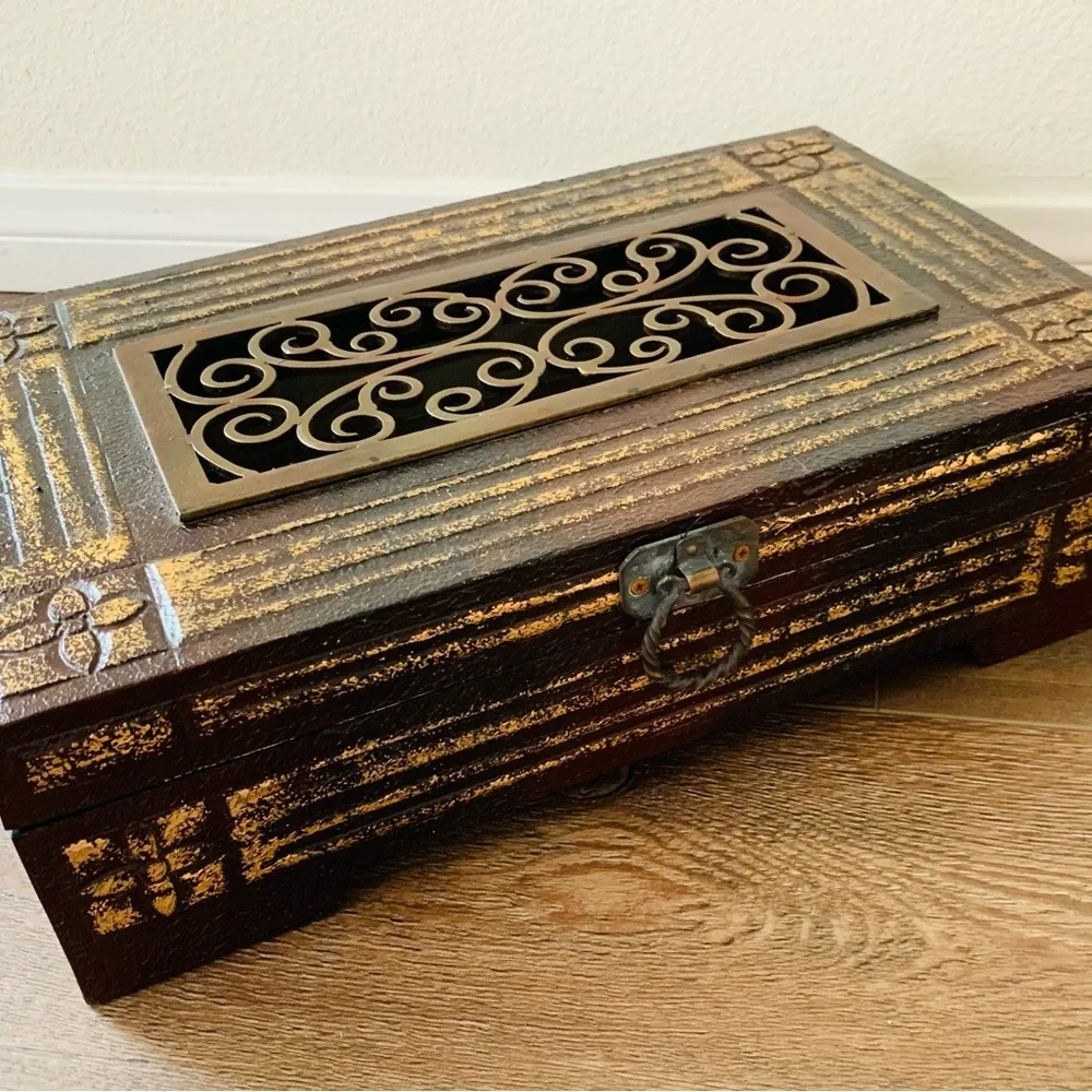 Wooden Jewelry Box with Metal ornaments